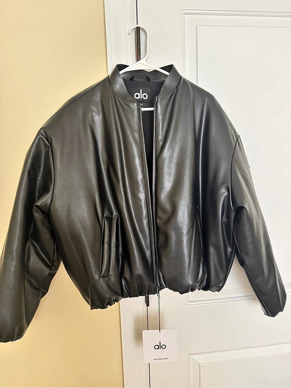 Alo Premier Bomber Faux Leather Black XS NWT